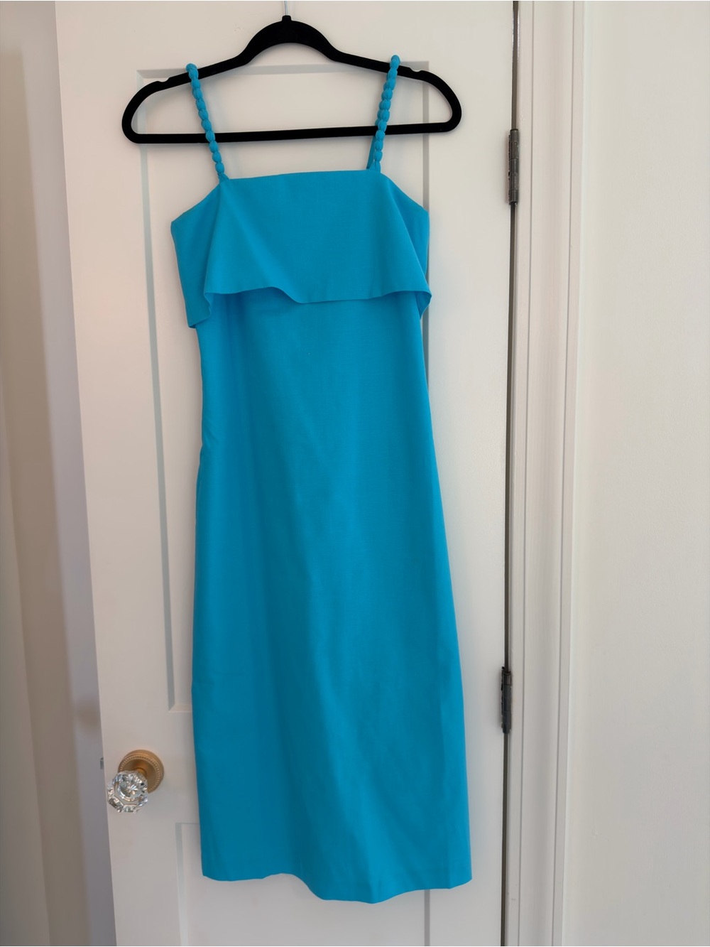Sleeveless Midi Dress in Bright Turquoise with Braided Straps
